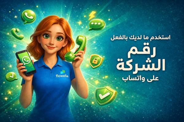 تظهر «فلو»، الشخصية من «فلوويلا»، وهي تحمل في إحدى يديها هاتفًا ذكيًّا يعرض محادثة على «واتساب»، وفي اليد الأخرى سماعة هاتف قديمة الطراز، بجانب عبارة «استخدم رقم عملك الحالي على واتساب»