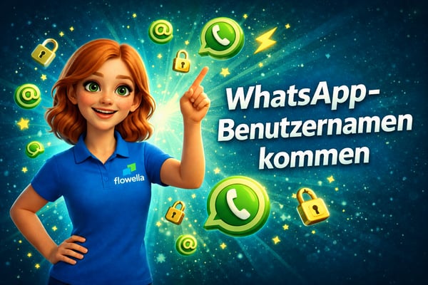 Flo, der Flowella-Avatar, stellt Informationen zu WhatsApp-Benutzernamen und Business-Scoped User IDs (BSUIDs) vor