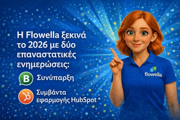 Γραφικό της μάρκας Flowella 2026 με ροή εργασιών από το WhatsApp Flow προς το CRM