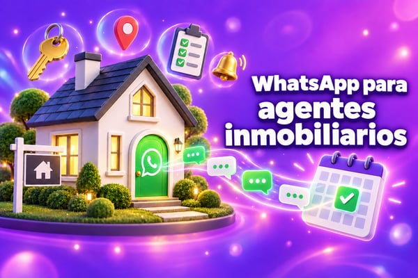 WhatsApp para agentes inmobiliarios: una casa en 3D con una «puerta» de chat de WhatsApp que envía mensajes a un calendario de visitas reservadas