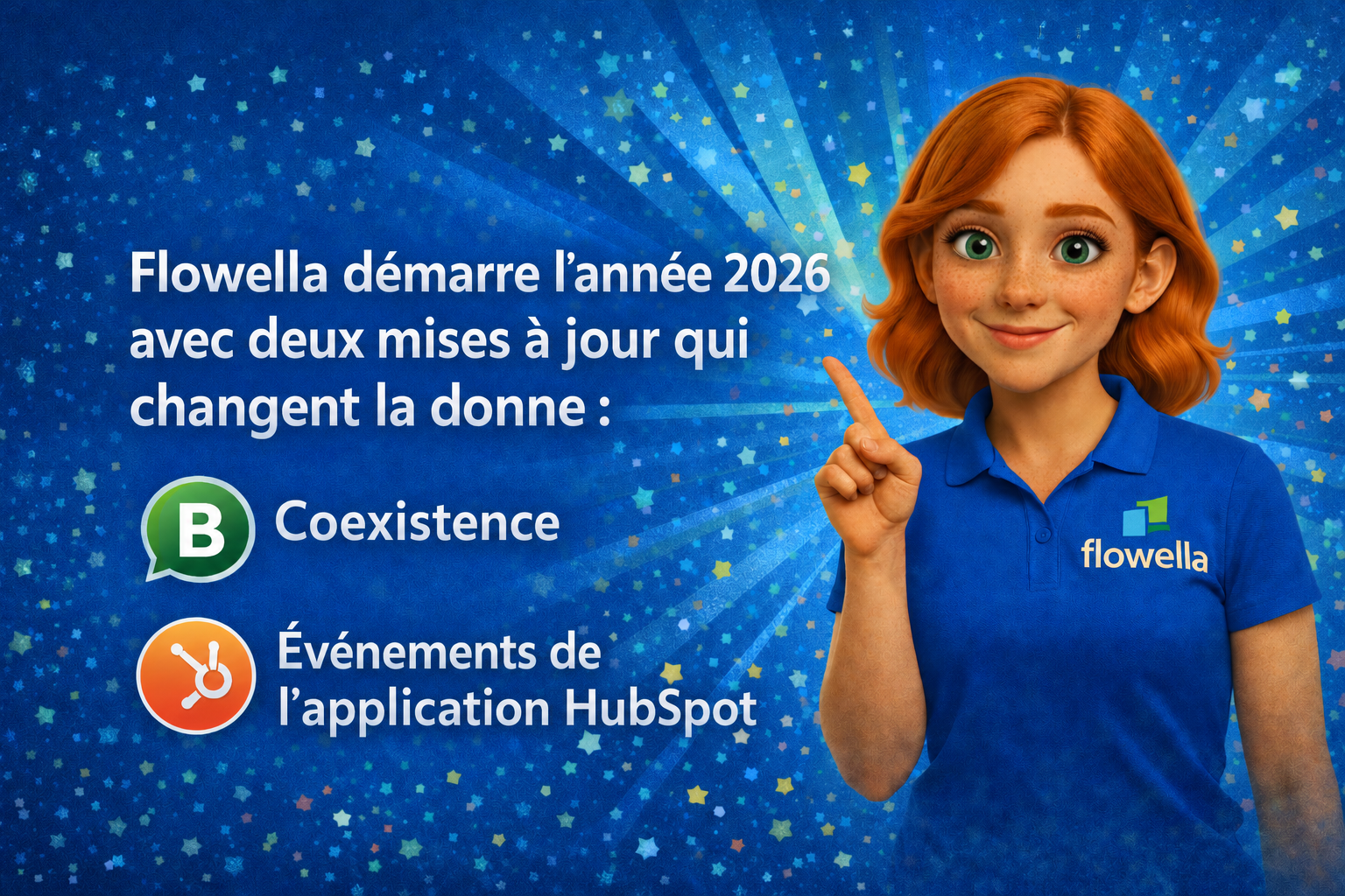 Identité visuelle de la marque Flowella 2026 avec un flux de travail WhatsApp « Flow-to-CRM »