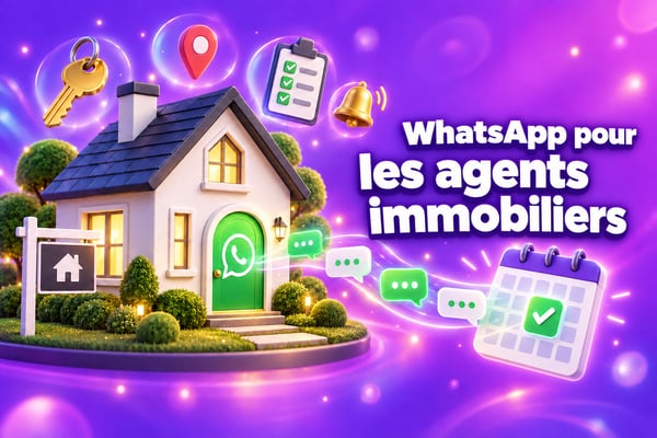 WhatsApp pour les agents immobiliers : une maison en 3D dotée d'une « porte de discussion » WhatsApp permettant d'envoyer des messages vers un calendrier de visites réservées