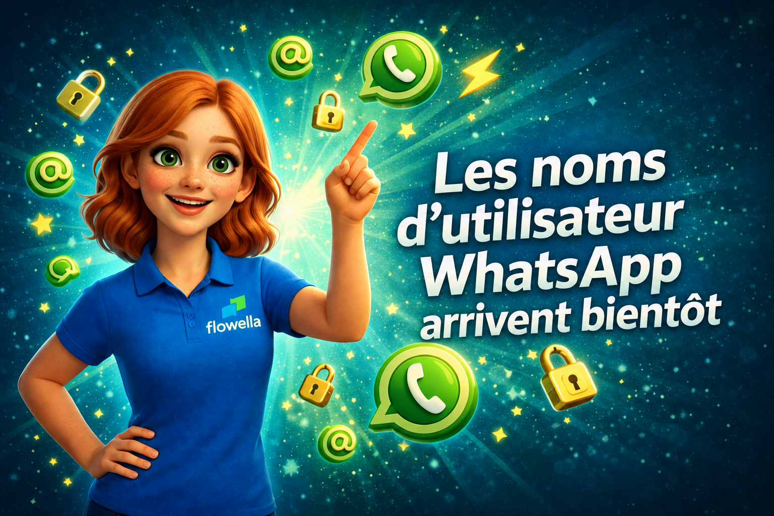 Flo, l'avatar de Flowella, présente des informations sur les noms d'utilisateur WhatsApp et les identifiants utilisateur à usage professionnel (BSUID)