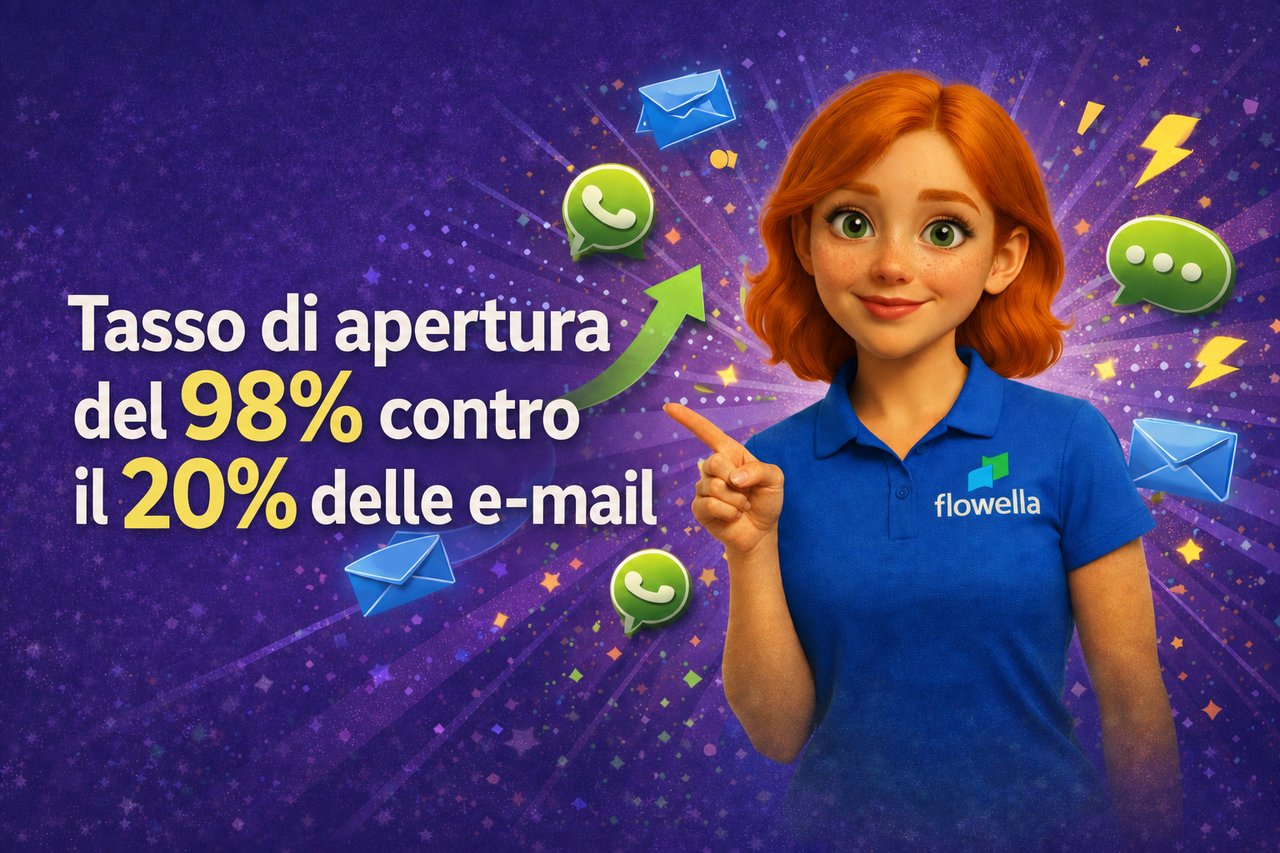 Buste di posta elettronica stilizzate sovrapposte a un fumetto di chat di WhatsApp — illustrazione del coinvolgimento tramite e-mail rispetto a quello tramite messaggistica