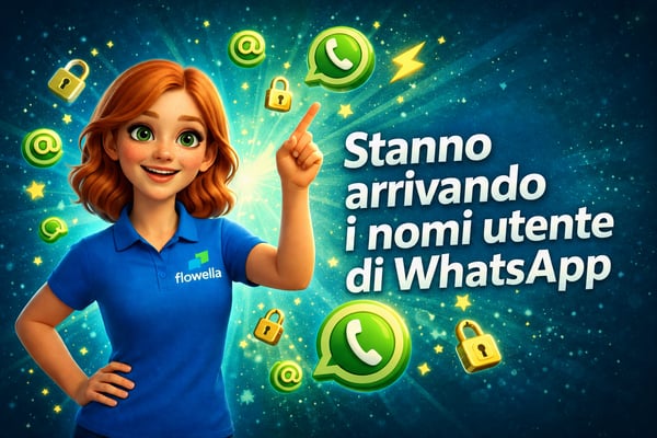 Flo, l’avatar di Flowella, presenta informazioni sui nomi utente di WhatsApp e sugli ID utente con ambito aziendale (BSUID)