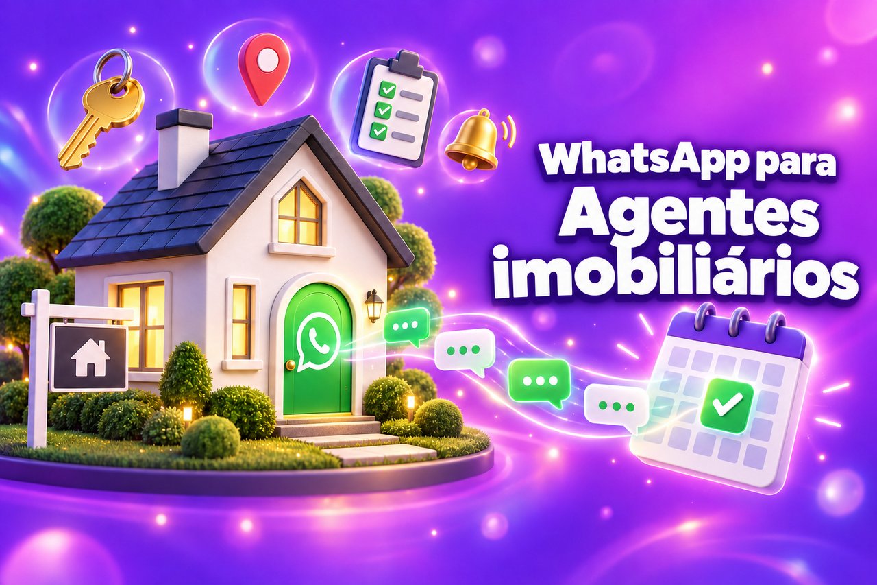 WhatsApp para agentes imobiliários: uma casa em 3D com uma porta de chat do WhatsApp que envia mensagens para um calendário de visitas marcadas