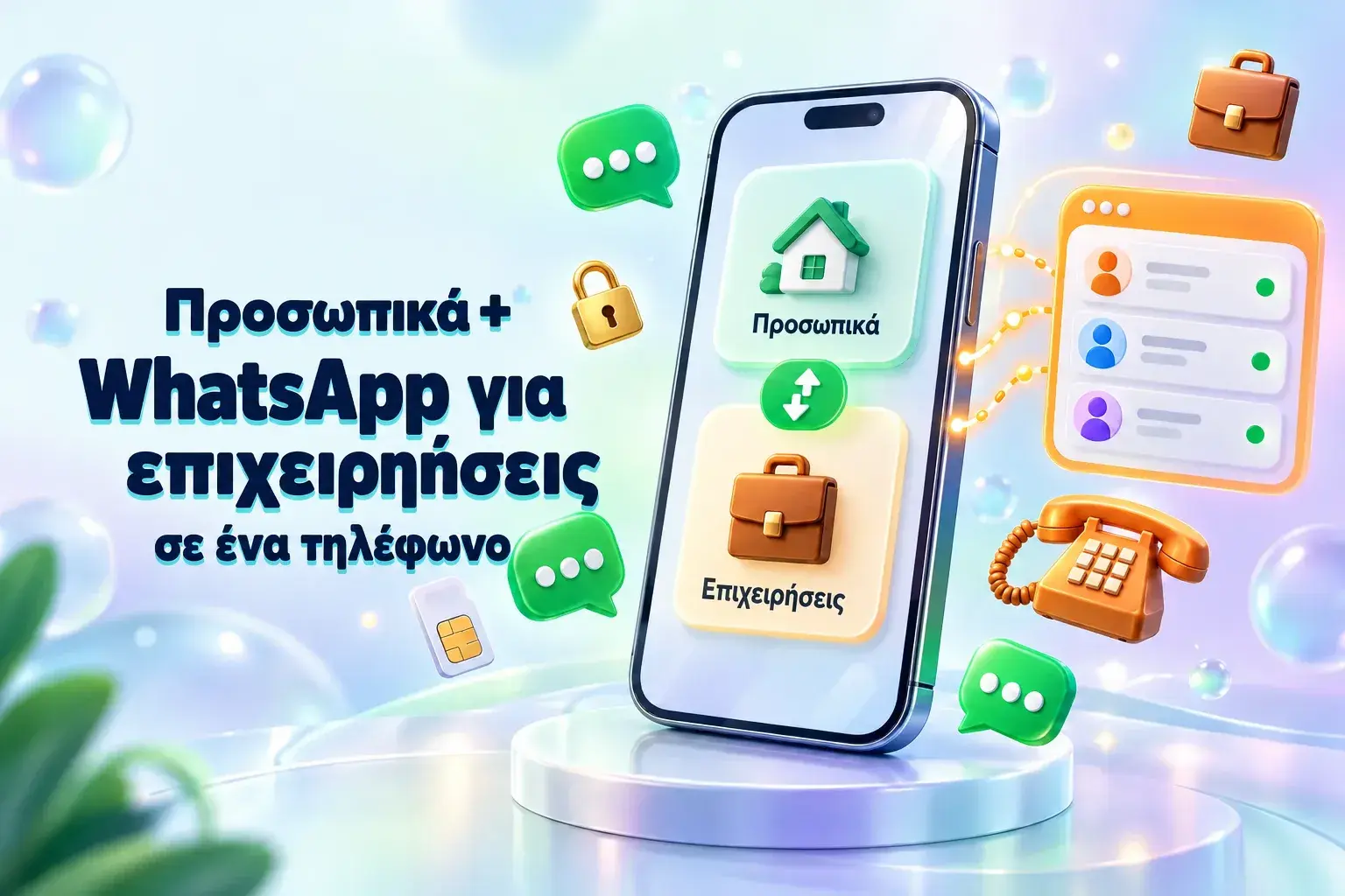 Προσωπικό και επαγγελματικό WhatsApp στο ίδιο τηλέφωνο: ένα smartphone που εναλλάσσεται μεταξύ προσωπικού και επαγγελματικού λογαριασμού, παράλληλα με ένα κοινόχρηστο εισερχόμενο της ομάδας