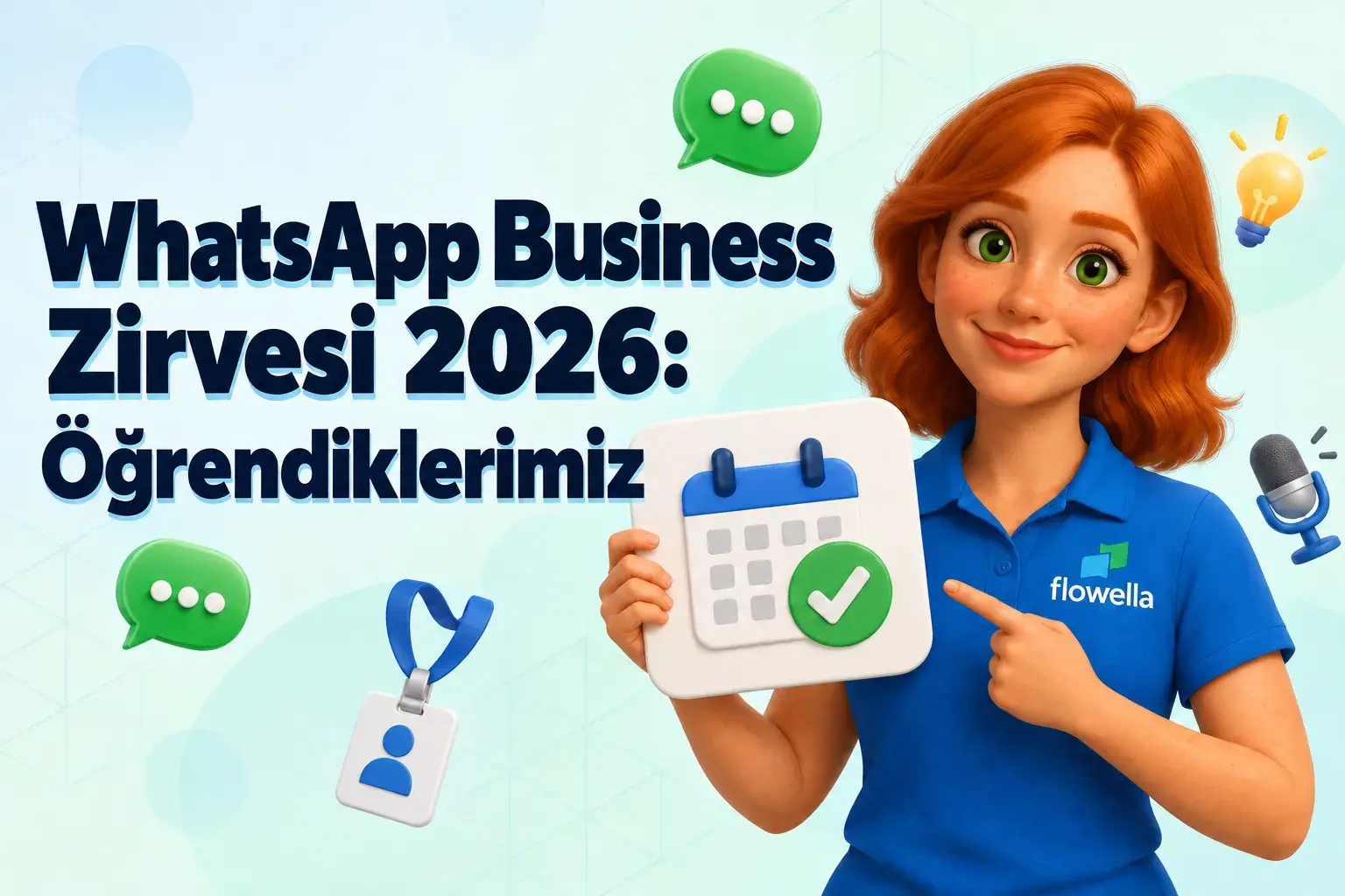 WhatsApp Business Summit 2026'dan çıkarılan dersler: Flo, "Öğrendiklerimiz" başlığının yanında bir takvim işareti tutuyor