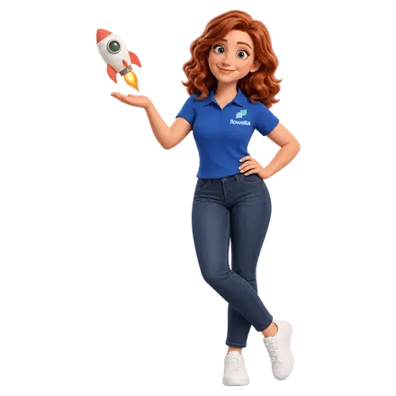 Flo reitet auf einer Rakete